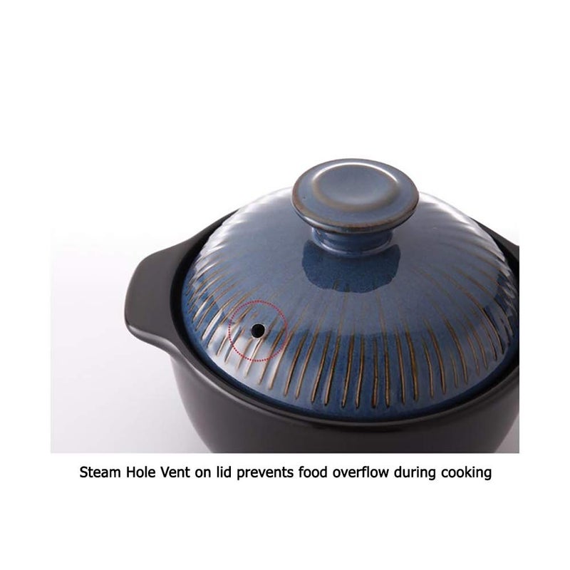Lucia Kitchen Flower Lucia Natural Glazed Ceramic Porcelain Cookware Hot Pot (Vintage Blue 600ml) - Image 3